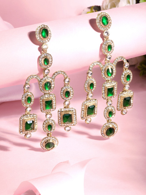 ASMITTA JEWELLERY 22K Gold-Plated Stone Studded Contemporary Drop Earrings