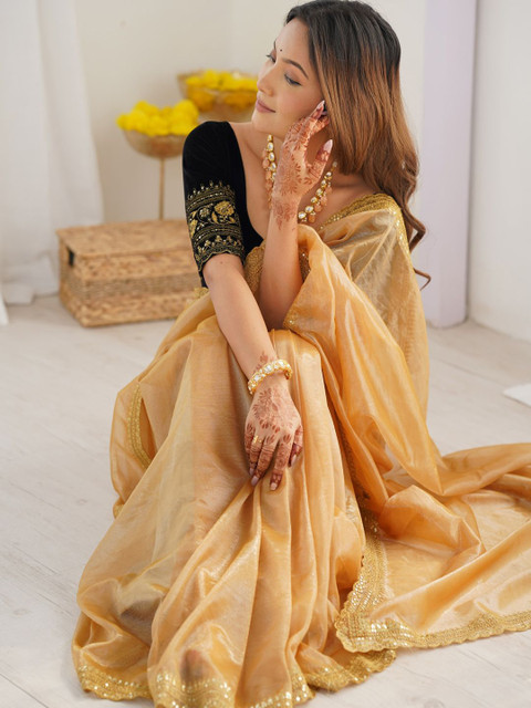 Mitera Women Sequinned Net Saree With Blouse Piece - Image 4