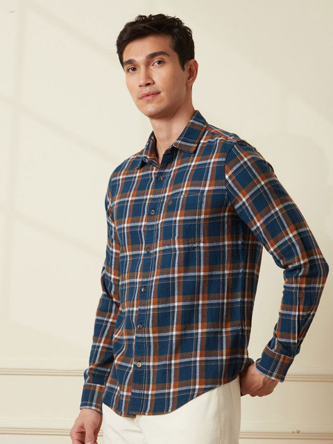 WROGN Men Comfort Spread Collar Tartan Checked Cotton Casual Shirt - Image 3