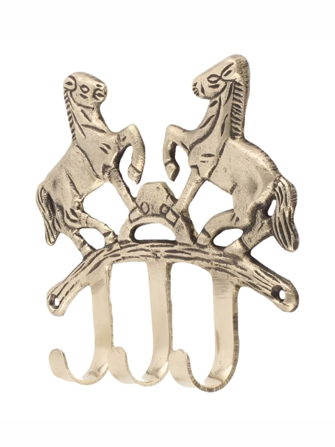 IndianShelf Gold-Toned Brass Two Horse Cloth Hanger Wall Hook - Image 3