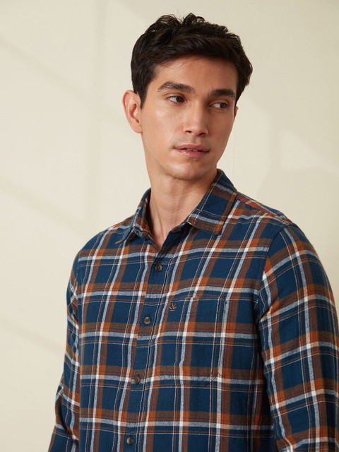 WROGN Men Comfort Spread Collar Tartan Checked Cotton Casual Shirt - Image 2