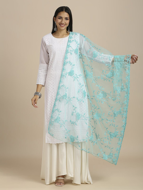 Dupatta Bazaar Floral Embroidered Net Dupatta