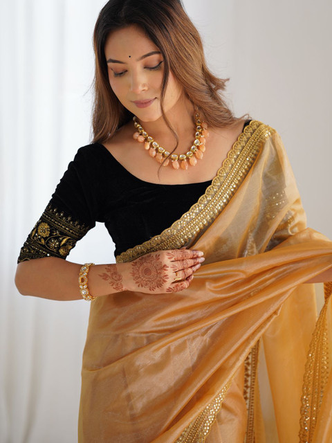 Mitera Women Sequinned Net Saree With Blouse Piece - Image 5