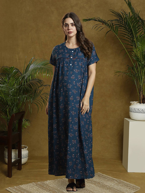 MomToBe Women Printed Maxi Nightdress