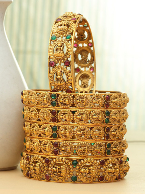 PANASH- Set Of 6 24 CT Gold-Plated Handcrafted Antique Bangles