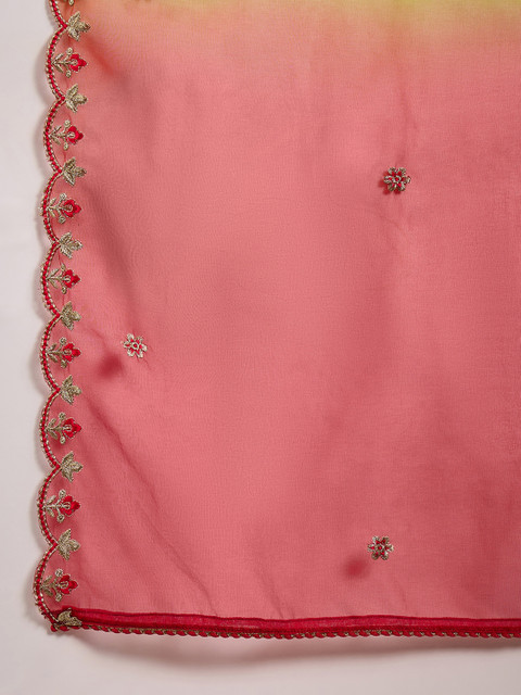 Sangria Yellow Floral Embroidered Regular Sequinned Kurta With Trouser With Dupatta - Image 7