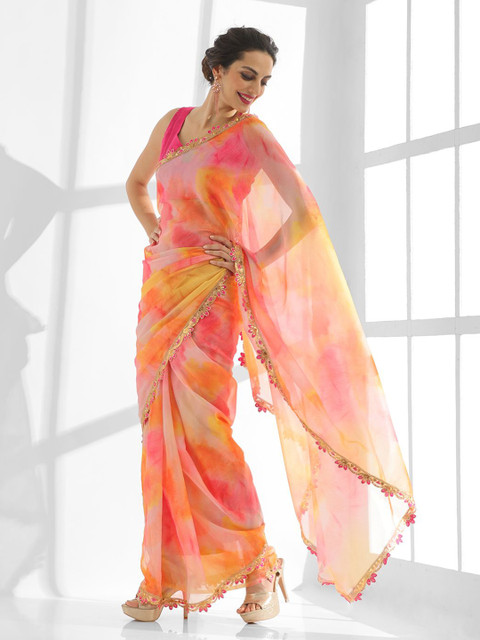 Mitera Tie and Dye Sequinned Organza Saree