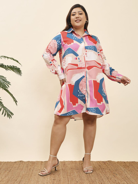 MOOBA Women Plus Size Printed Shirt Dress