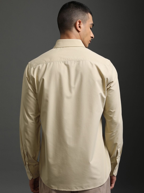 HIGHLANDER Men Spread Collar Solid Cotton Slim Fit Formal Shirt - Image 5