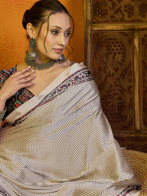 Sangria Ethnic Motifs Printed Satin Saree With Blouse