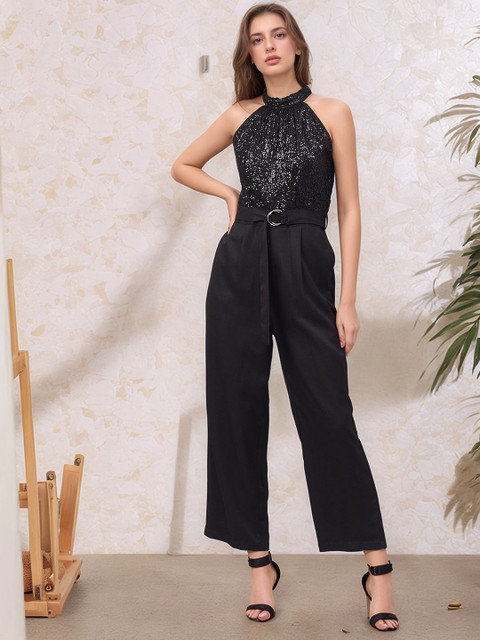 ZYNG Women Halter Neck Basic Jumpsuit with Embellished Details