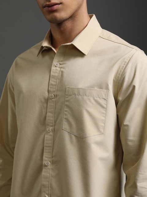 HIGHLANDER Men Spread Collar Solid Cotton Slim Fit Formal Shirt - Image 3