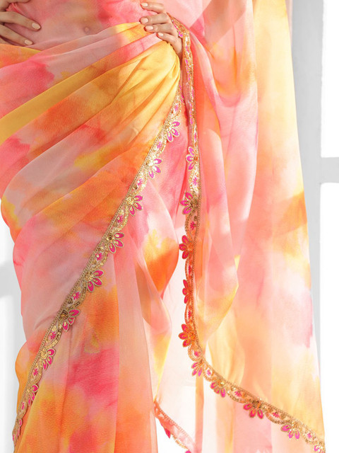 Mitera Tie and Dye Sequinned Organza Saree - Image 6