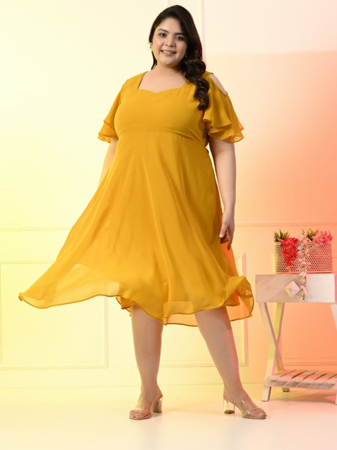 PrettyPlus by Desinoor.com Women Plus Size Cold-Shoulder Fit & Flare Dress