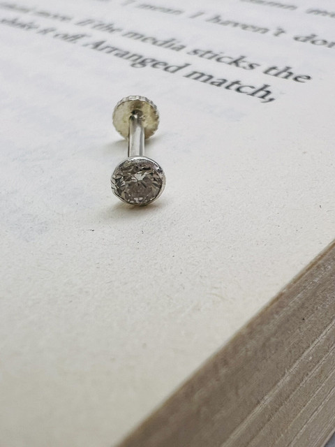 Arte Jewels Sterling Silver Plated Cubic Zirconia Oxidised Stud Nosepin