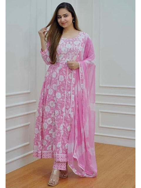 BAESD Women Floral Embroidered Regular Thread Work Kurta with Trousers & With Dupatta