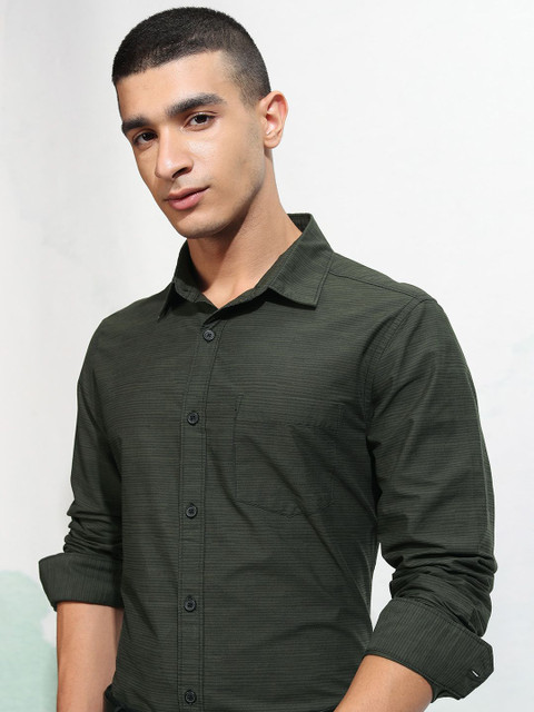 Home niche-market02 37 HIGHLANDER Men Olive Striped Slim Fit Shirt
