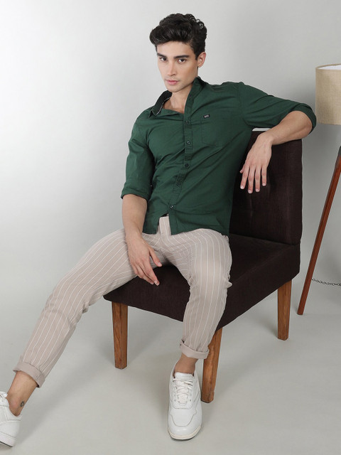 The Indian Garage Co Men Green Comfort Cotton Casual Shirt