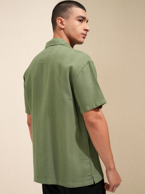 HIGHLANDER Men Waffle Dobby Textured Cuban Collar Relaxed Shirt - Image 5