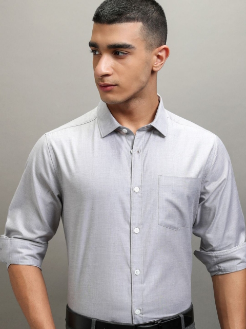 Highlander Men Light Grey Solid Slim Fit Formal Shirt