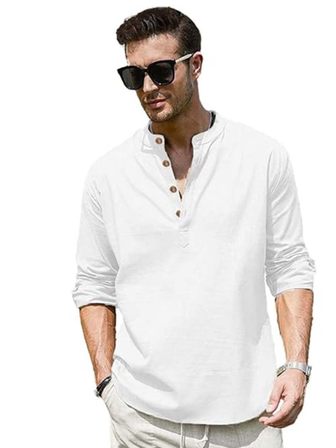 EdinWolf Band Collar Roll-Up Sleeves Cotton Curved Kurta