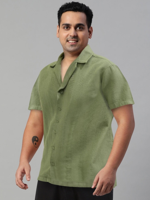 HIGHLANDER Men Waffle Dobby Textured Cuban Collar Relaxed Shirt - Image 8