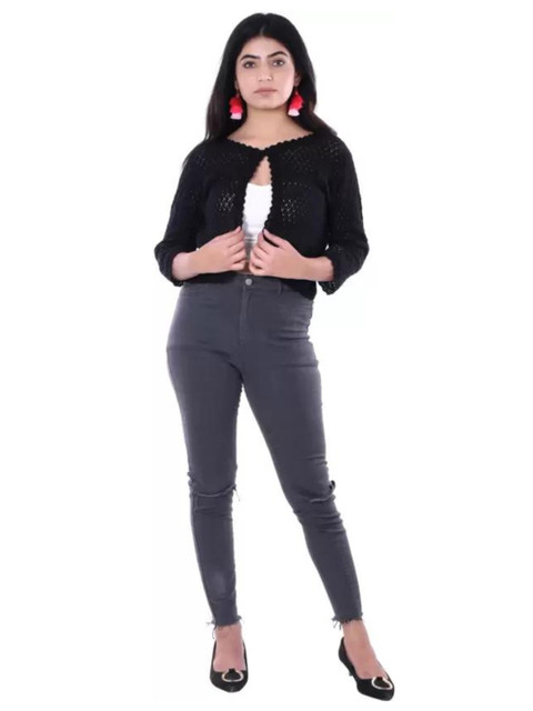 BAESD Women Black Crop Sheer Shrug