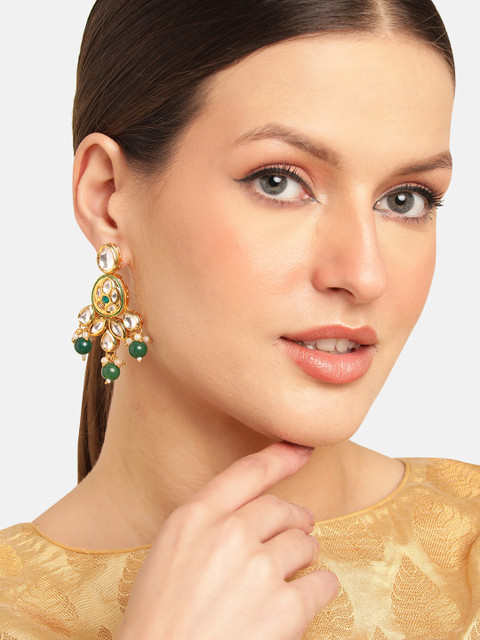 Anouk Gold Plated Beaded Kundan Studded Classic Jhumkas Earrings