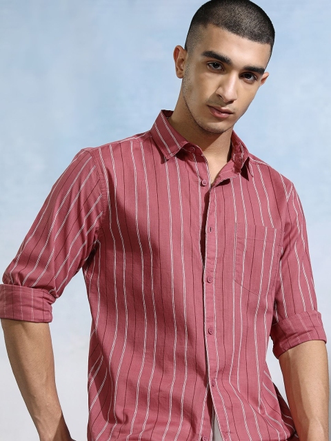 HIGHLANDER Men Rose Striped Roll Up Sleeve Casual Shirt