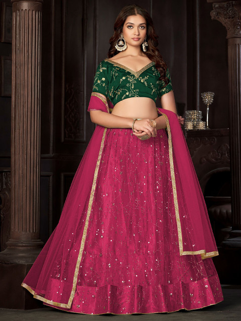 Warthy Ent Embroidered Thread Work Semi-Stitched Lehenga & Unstitched Blouse With Dupatta