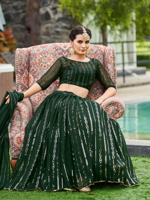 Warthy Ent Embroidered Thread Work Semi-Stitched Lehenga & Unstitched Blouse With Dupatta