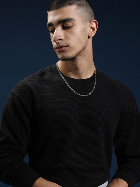 HIGHLANDER Men Round Neck Knitted Textured Relaxed Dropshoulder Sweatshirt - Image 6