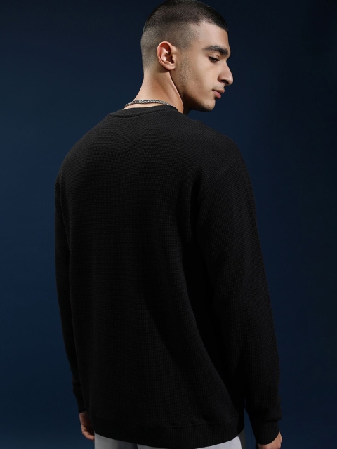 HIGHLANDER Men Round Neck Knitted Textured Relaxed Dropshoulder Sweatshirt - Image 4