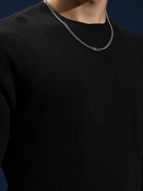 HIGHLANDER Men Round Neck Knitted Textured Relaxed Dropshoulder Sweatshirt - Image 2