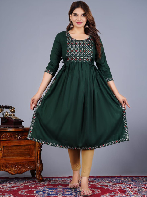 JALTHER Ethnic Motifs Embroidered Mirror Work Maternity A-Line Kurta