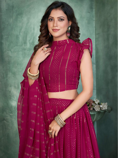 Warthy Ent Embroidered Thread Work Semi-Stitched Lehenga & Unstitched Blouse With Dupatta - Image 2