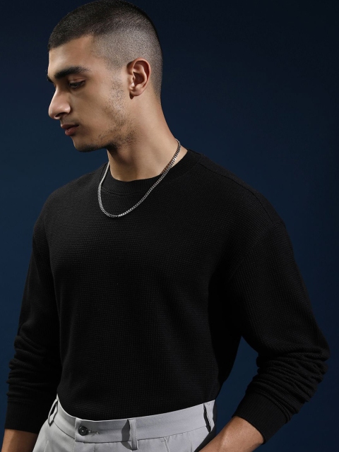 HIGHLANDER Men Round Neck Knitted Textured Relaxed Dropshoulder Sweatshirt - Image 3