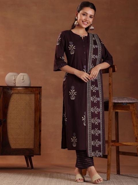 Libas Women Floral Printed Regular Pure Cotton Kurta with Trousers & With Dupatta