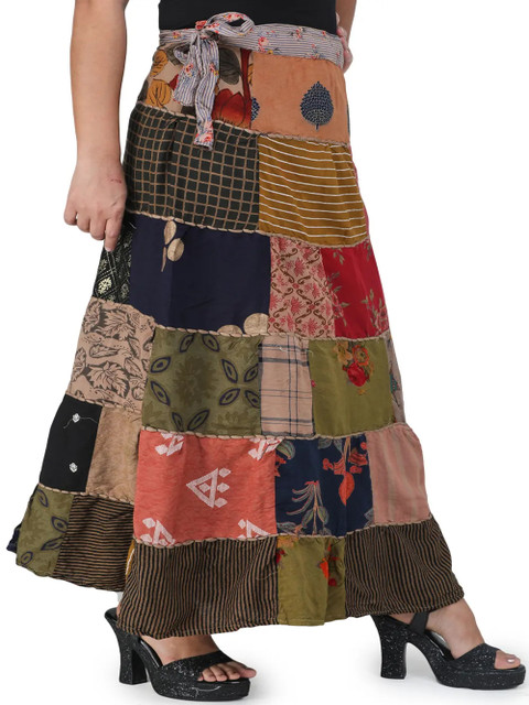 Exotic India Printed Pure Cotton Wrap Maxi Skirt - Image 2