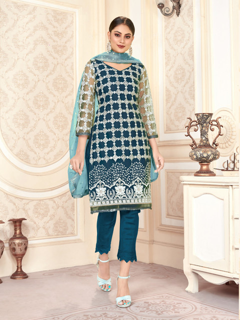 VARNI FABRICS Floral Embroidered Semi-Stitched Dress Material