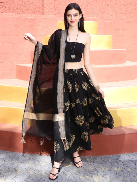 Sera Women Printed High-Rise Pure Cotton Tiered Maxi Skirt