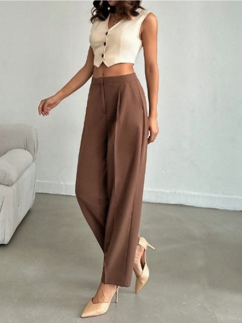 Next One Women Smart High-Rise Easy Wash Pleated Trousers