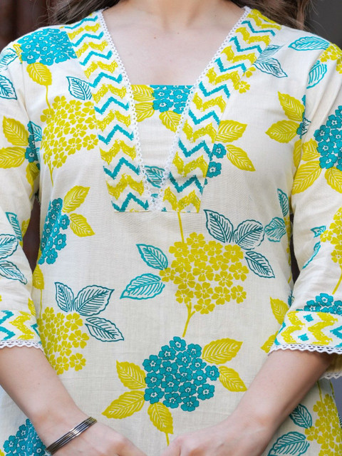 BKApparels Floral Printed V-Neck Straight Pure Cotton Kurta With Trouser - Image 7