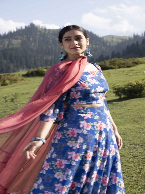 AKS Printed Ready to Wear Lehenga & Blouse With Dupatta - Image 4