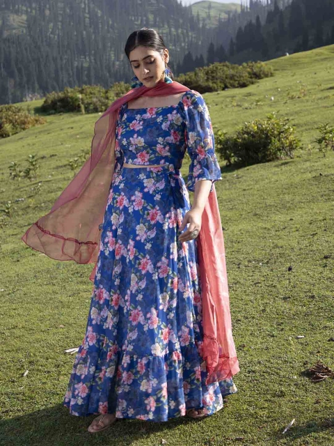 AKS Printed Ready to Wear Lehenga & Blouse With Dupatta - Image 3