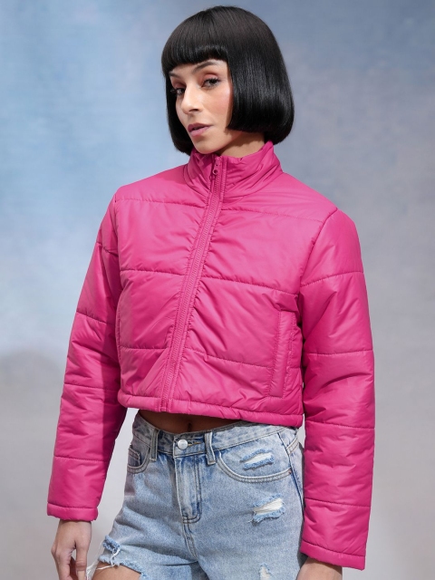 Tokyo Talkies Women Mock Collar Solid Casual Puffer Jacket - Image 3