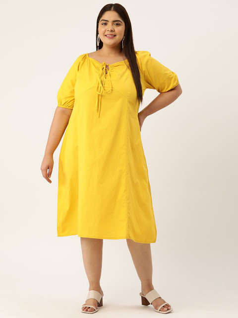 theRebelinme Women Plus Size Cotton A-Line Midi Dress