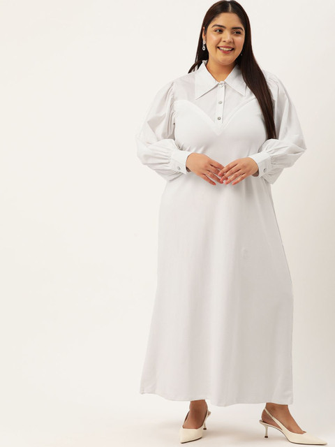 theRebelinme Women Plus Size Shirt Collar A-Line Maxi Dress