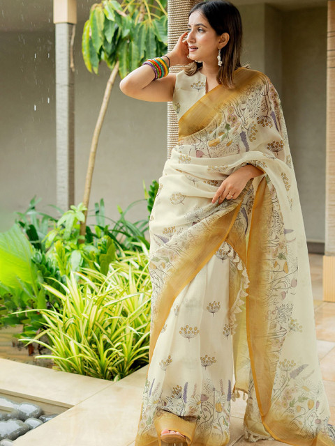 KALINI Floral Printed Muga Saree