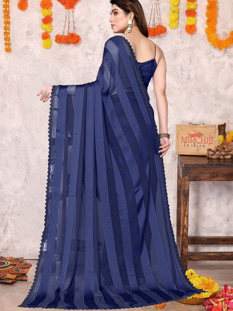 KALINI Striped Beads and Stones Saree - Image 4